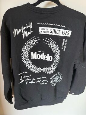 Modelo Black Sweatshirt with White Logo - Women's crew neck